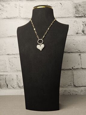 Gold Tone Crystal Heart Necklace Chunky Chain Statement